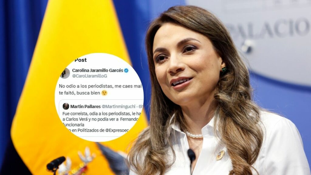 Carolina Jaramillo Garcés, vocera de Daniel Noboa, y el periodista Martín Pallares protagonizan polémica en X. (Presidencia de Ecuador).