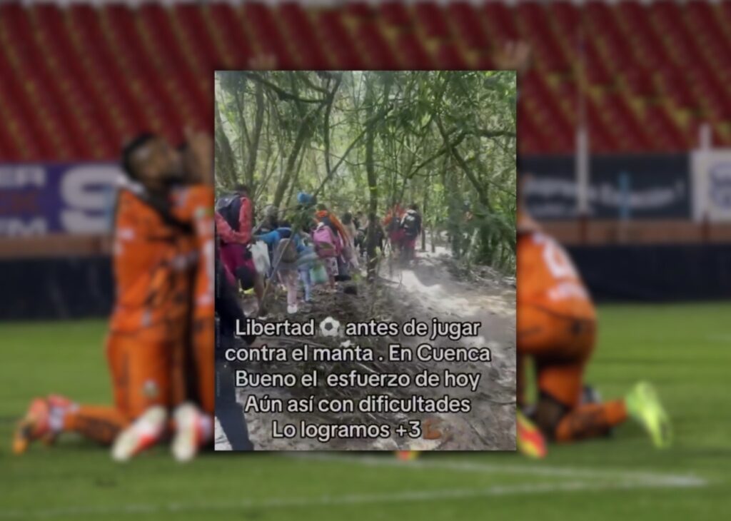Libertad FC tuvo que hacer transbordo y caminar por trochas con lodo para llegar a Cuenca y medir al Manta FC