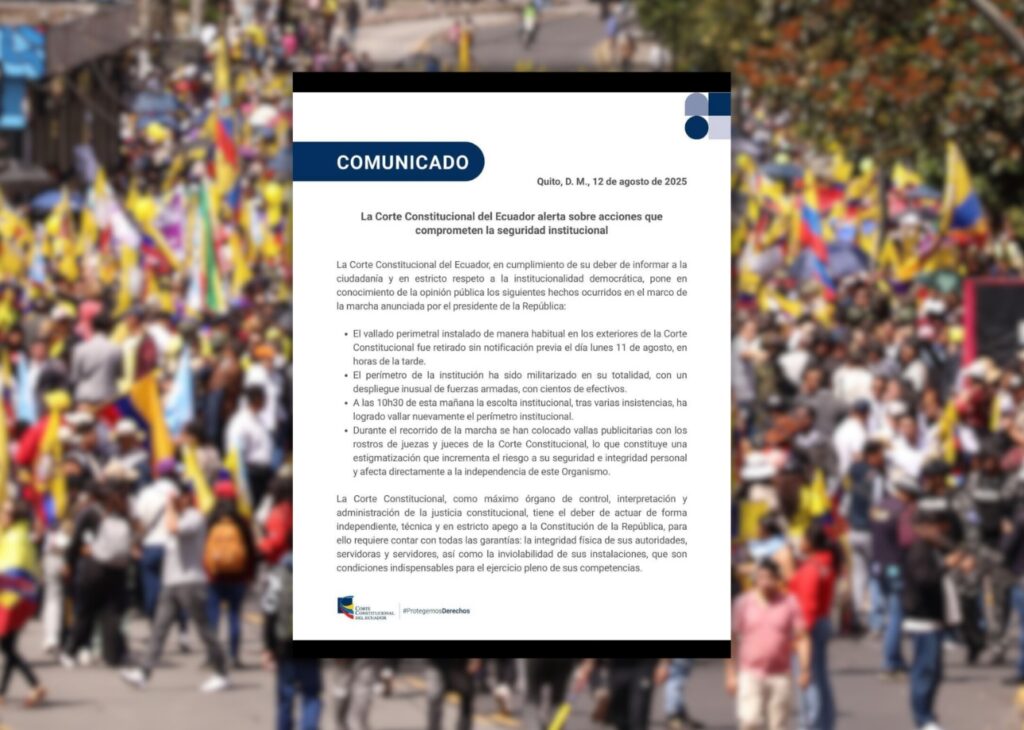Corte Constitucional emite alerta por acciones que "comprometen su seguridad" en medio de la marcha promovida por Daniel Noboa