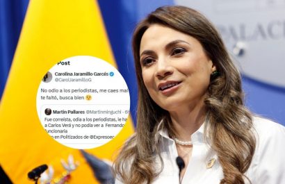 Carolina Jaramillo Garcés, vocera de Daniel Noboa, y el periodista Martín Pallares protagonizan polémica en X. (Presidencia de Ecuador).