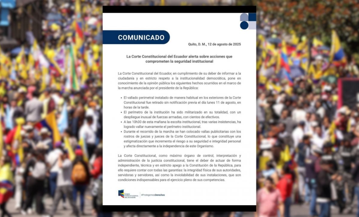 Corte Constitucional emite alerta por acciones que "comprometen su seguridad" en medio de la marcha promovida por Daniel Noboa