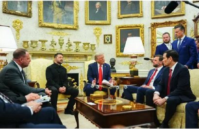 El presidente estadounidense Donald Trump (centro) se reúne con el presidente ucraniano Volodímir Zelenski en el Despacho Oval de la Casa Blanca, antes de su encuentro con líderes europeos. FOTO: Europa Press.
