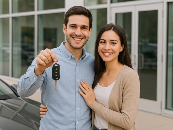 Una pareja celebra la compra de su nuevo vehículo. (Imagen IA: ChatGPT)