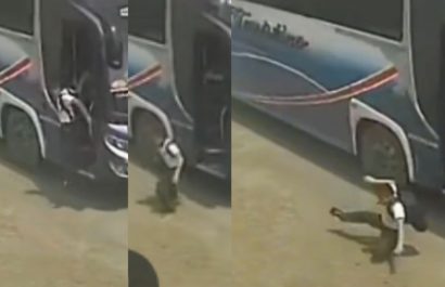 Video: Así fue la aparatosa caída de un estudiante menor de edad desde un bus de la cooperativa Turístico Manabí, en Sucre. (Redes sociales).
