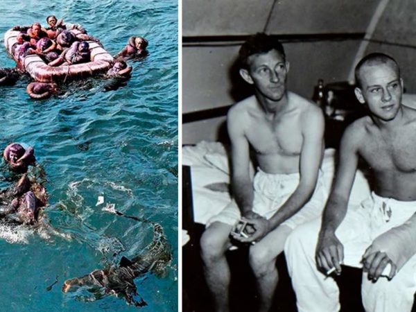 Más de 600 náufragos fueron devorados por los tiburones después del hundimiento del barco. Unos 317 lograron sobrevivir. (Foto: Archivo Nacional US Navy).
