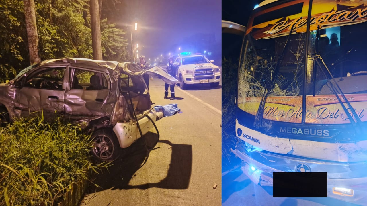 Crónica. Conductor murió luego de chocar contra un bus en la vía Santo Domingo - La Concordia.