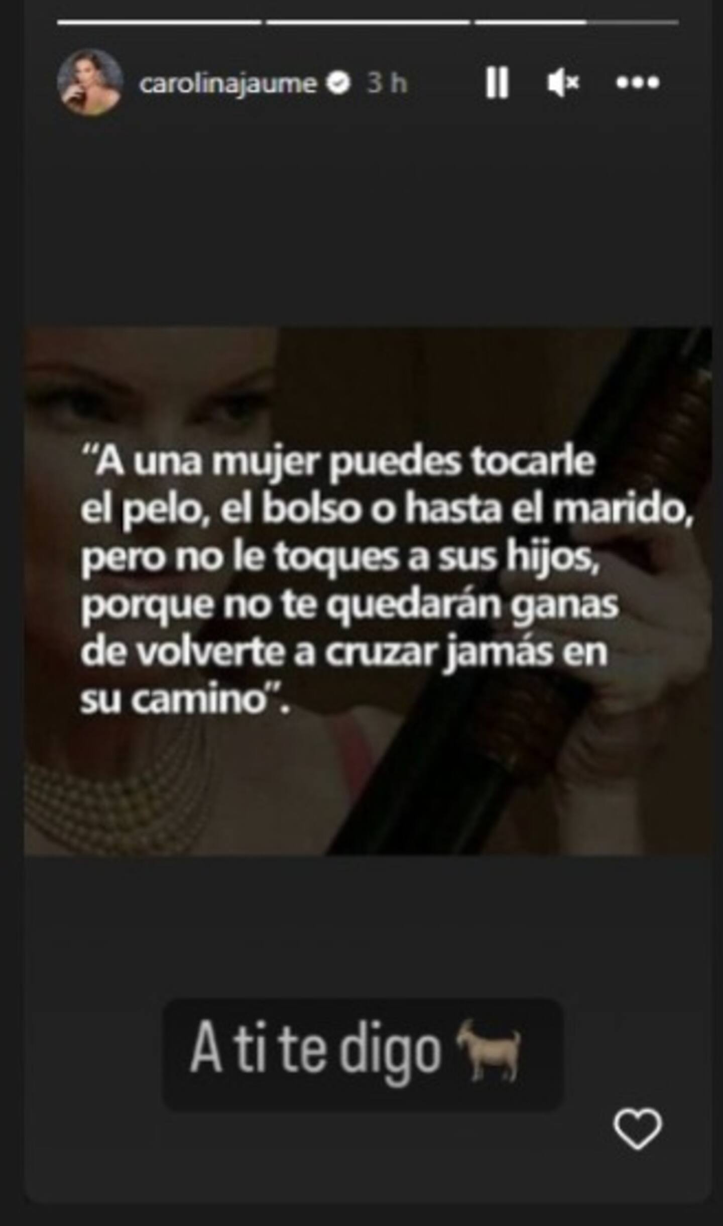 Captura de historia de Instagram de Carolina Jaume