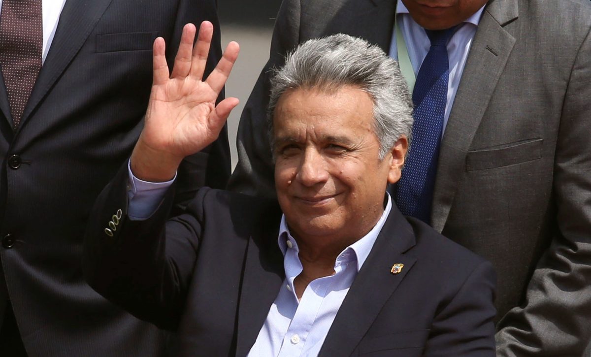 Ecuador's President Lenin Moreno arrives at the airport for upcoming Summit of the Americas in Lima