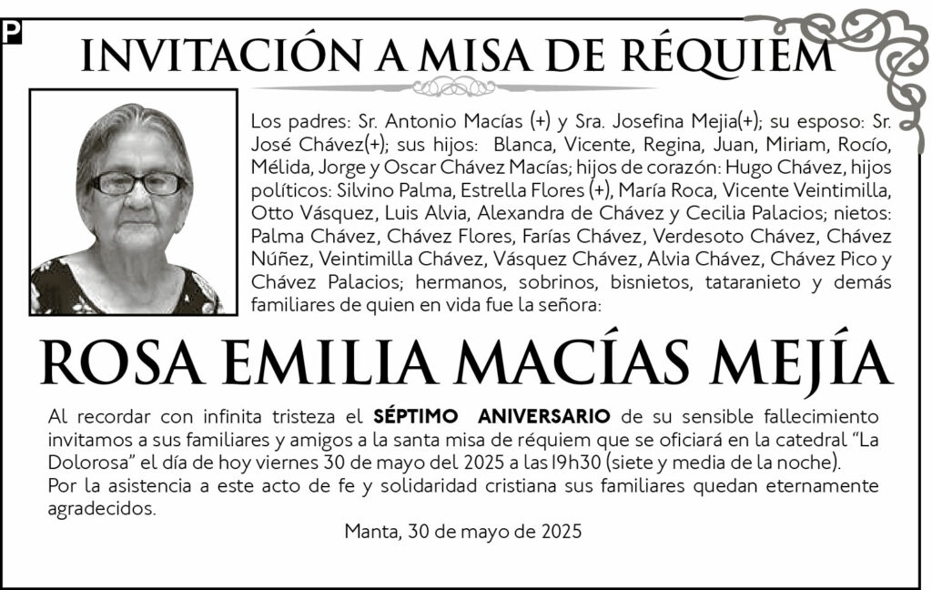 INVITACIÓN A MISA: Rosa Emilia Macías Mejía