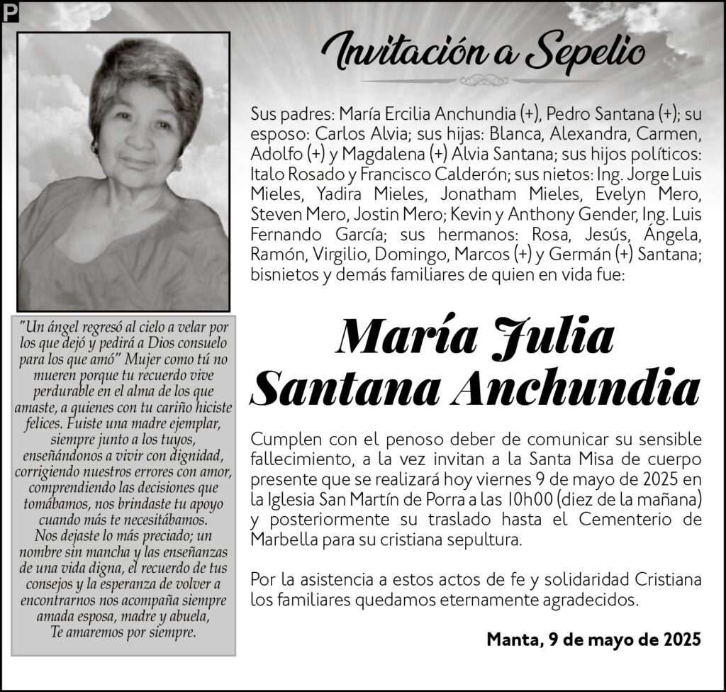 INVITACIÓN A SEPELIO: María Julia Santana Anchundia