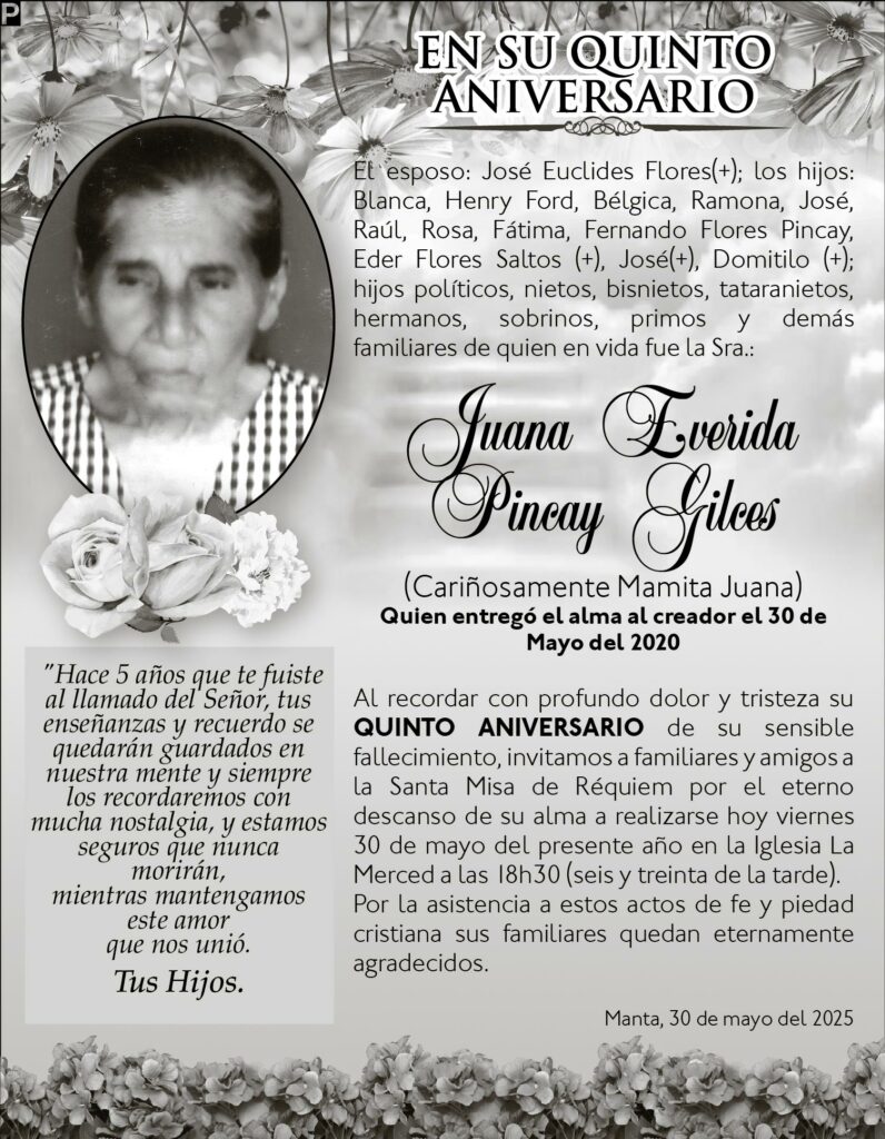 INVITACIÓN A MISA: Juana Everida Pincay Gilces