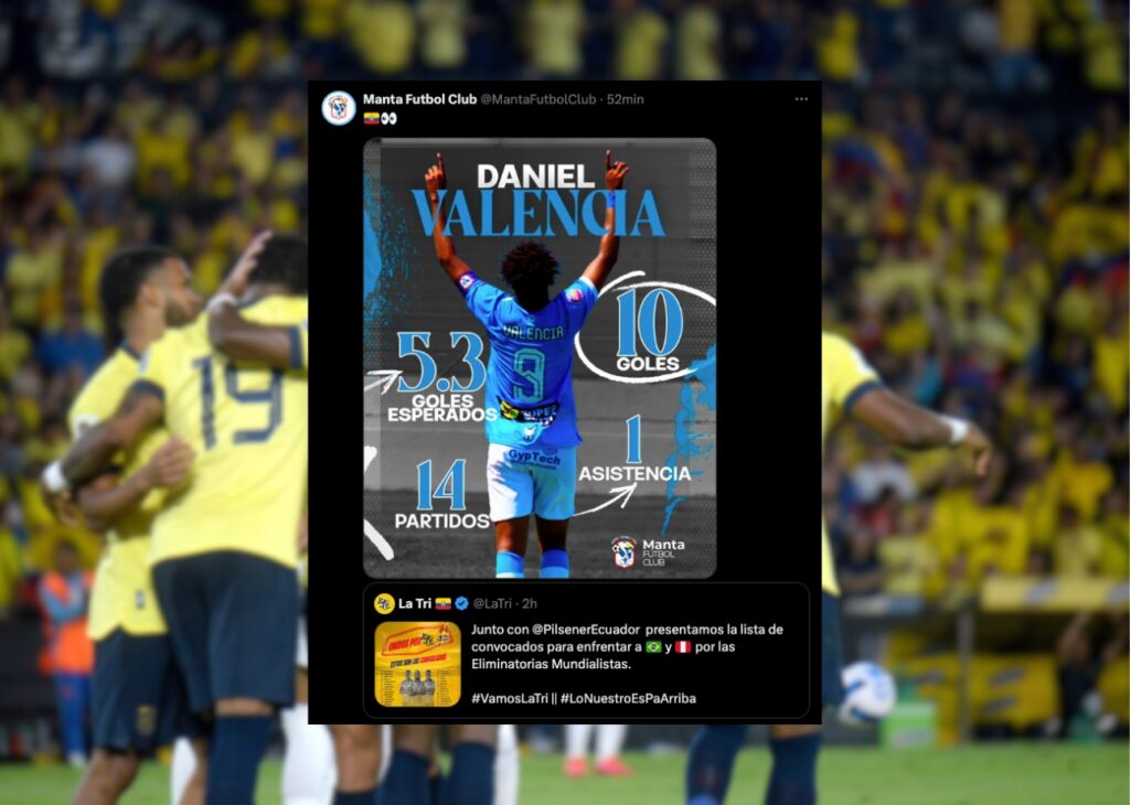 ¿Indirecta? Manta FC reaccionó a la convocatoria de Ecuador con una publicación con los números de su goleador, Daniel Valencia