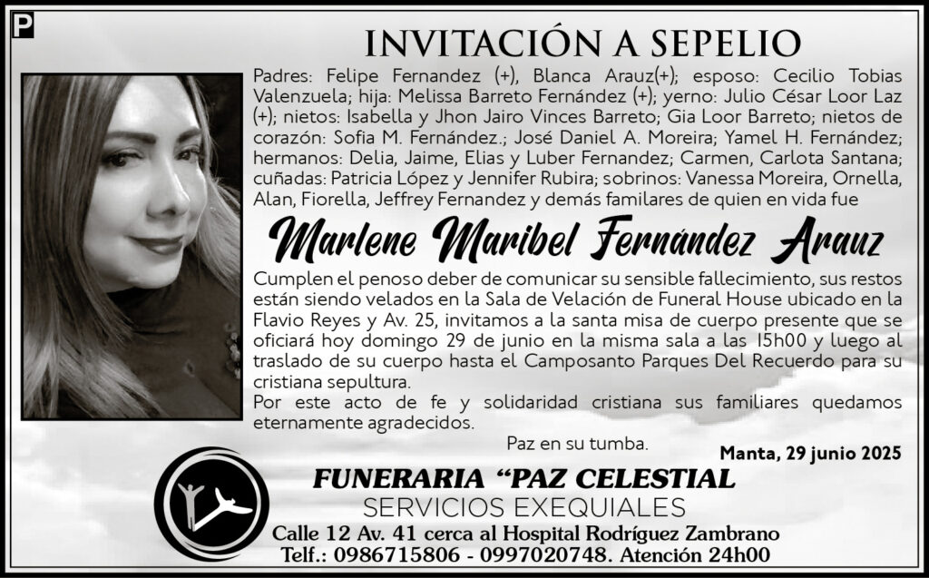 INVITACIÓN A SEPELIO: Marlene Maribel Fernández Arauz