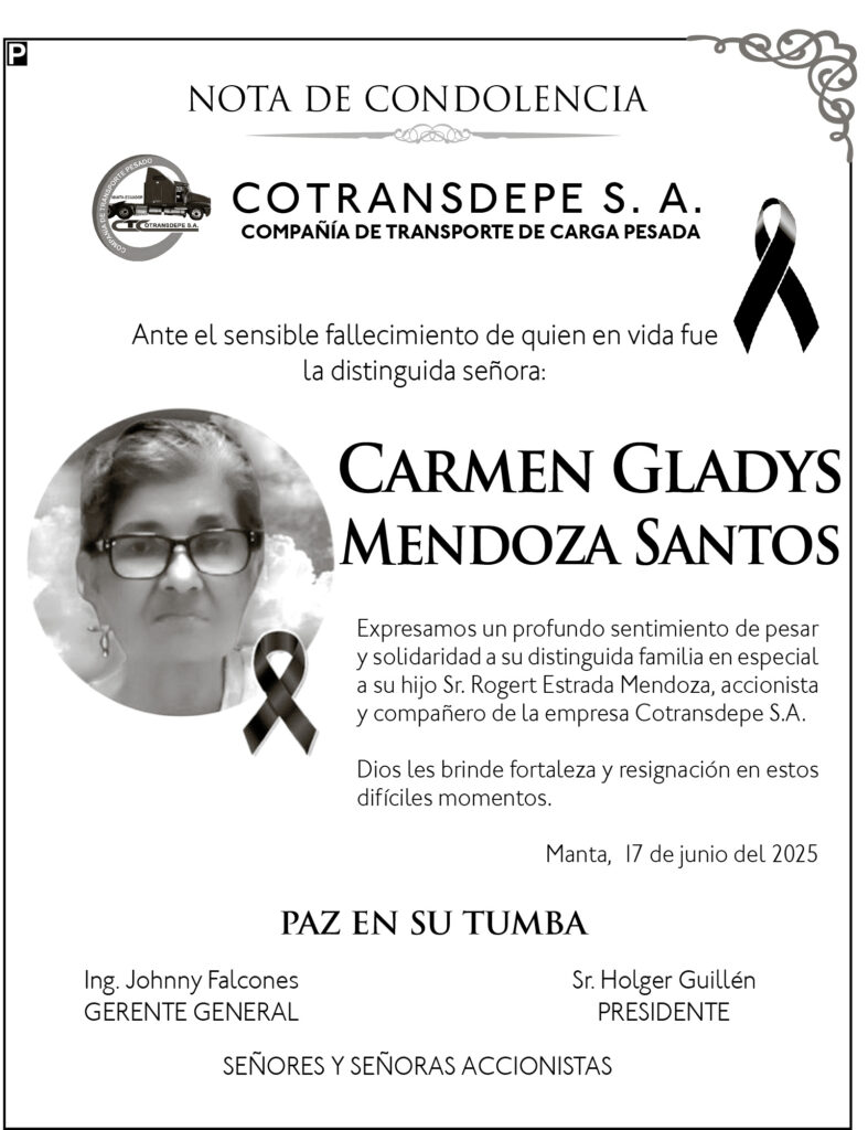 NOTA DE CONDOLENCIA: Carmen Gladys Mendoza Santos