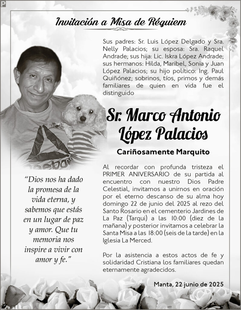 INVITACIÓN A MISA: Sr. Marco Antonio López Palacios