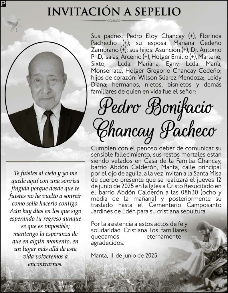 INVITACIÓN A SEPELIO: Pedro Bonifacio Chancay Pacheco