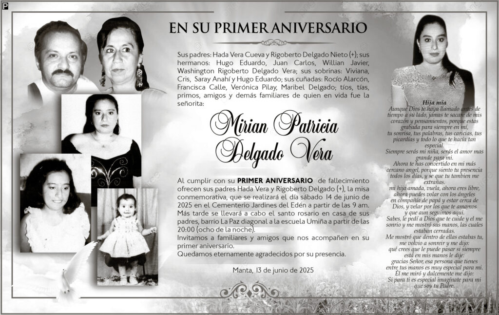 INVITACIÓN A MISA: Mirian Patricia Delgado Vera
