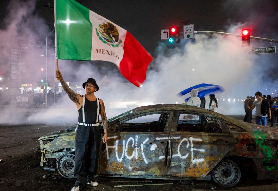 Violentas protestas e incendios sacudieron Los Ángeles por tercer día consecutivo este lunes 9 de junio del 2025.