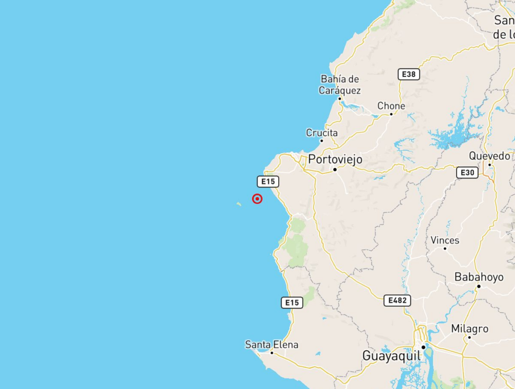 Reportan sismo de 3.9 grados a 38 km de Puerto López, sin daños