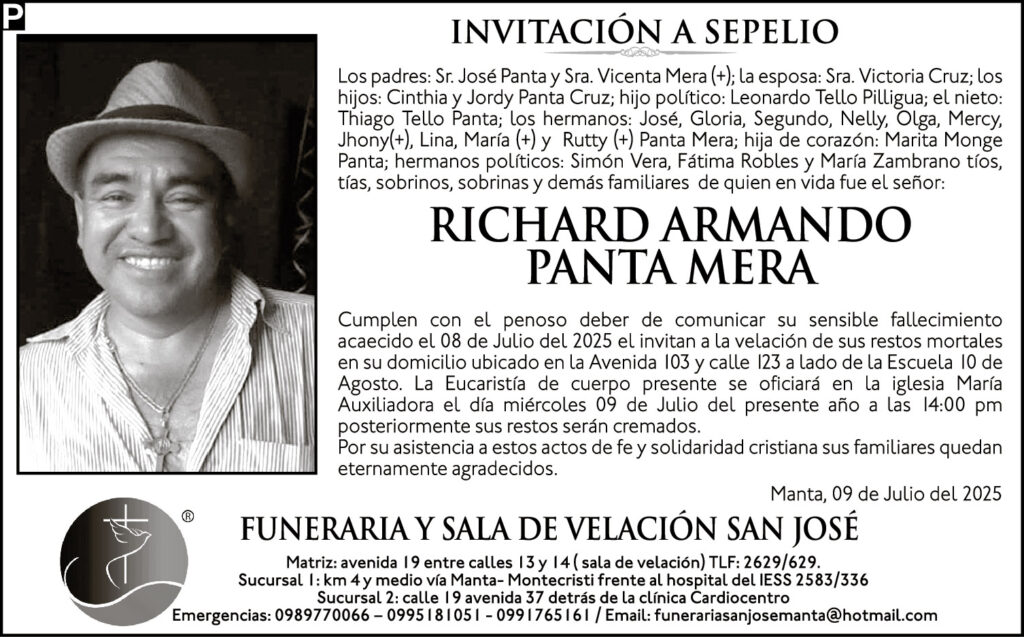 INVITACIÓN A SEPELIO: Richard Armando Panta Mera