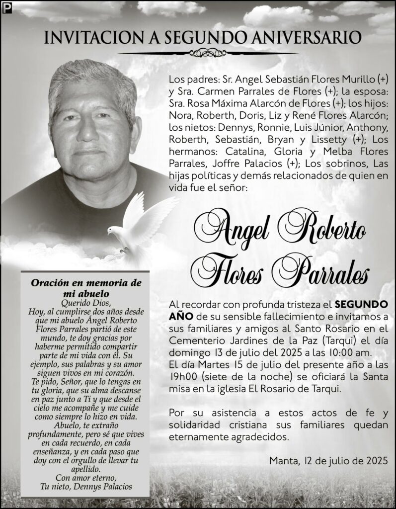 INVITACIÓN A MISA: Angel Roberto Flores Parrales