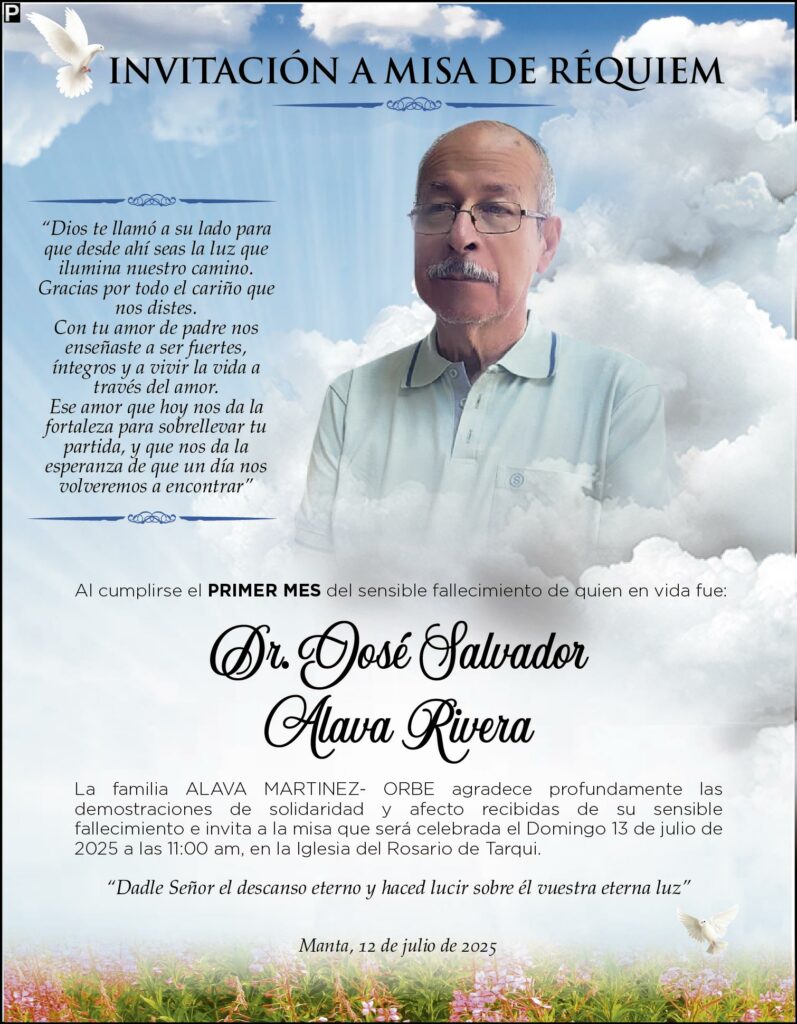 INVITACIÓN A MISA: Dr. José Salvador Alava Rivera