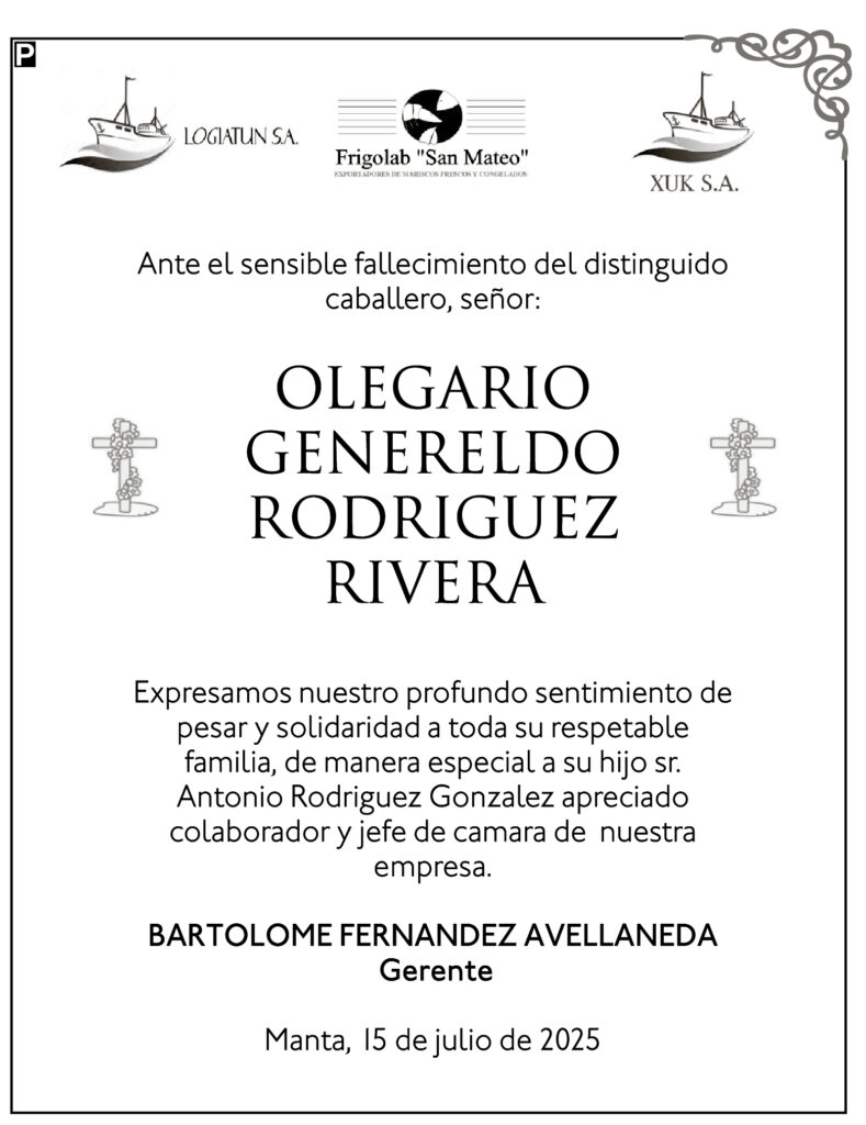 NOTA DE CONDOLENCIA: Olegario Genereldo Rodriguez Rivera