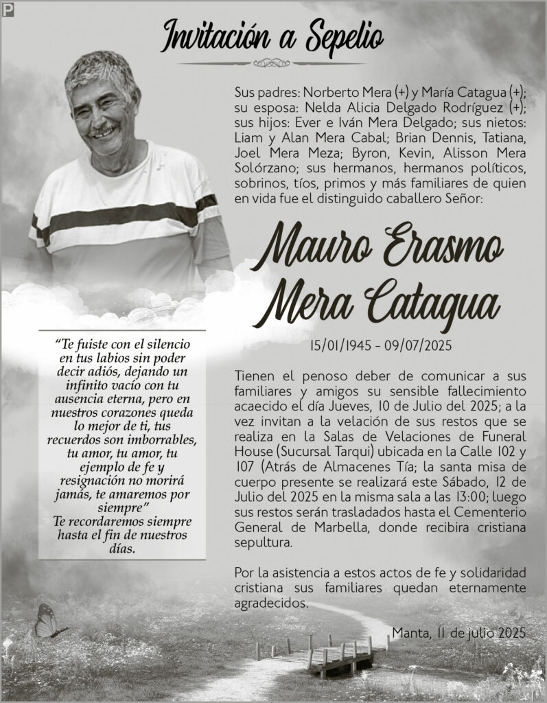 INVITACIÓN A SEPELIO: Mauro Erasmo Mera Catagua