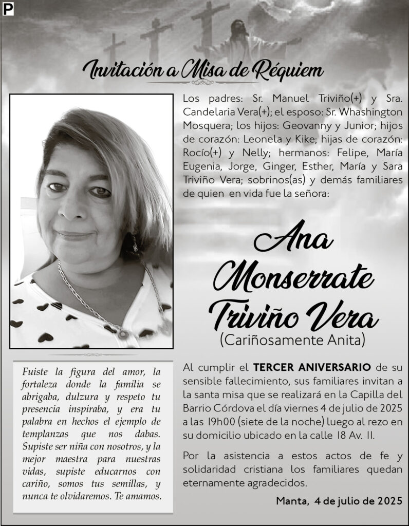 INVITACIÓN A MISA: Ana Monserrate Triviño Vera