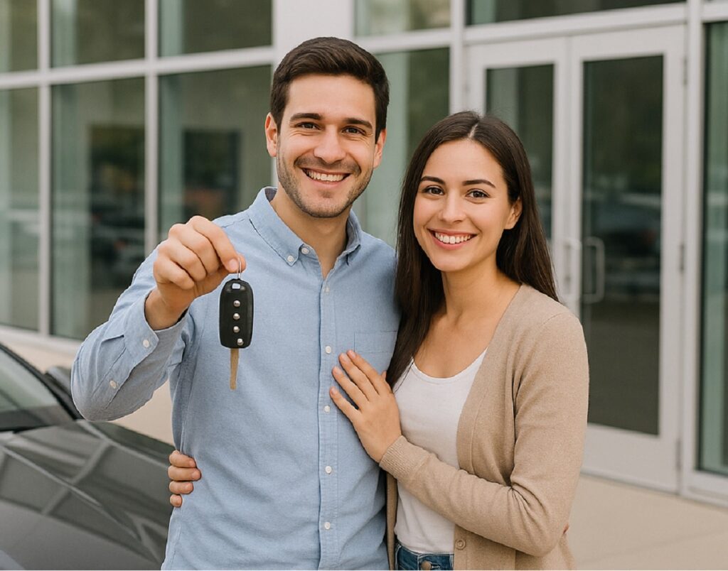 Una pareja celebra la compra de su nuevo vehículo. (Imagen IA: ChatGPT)