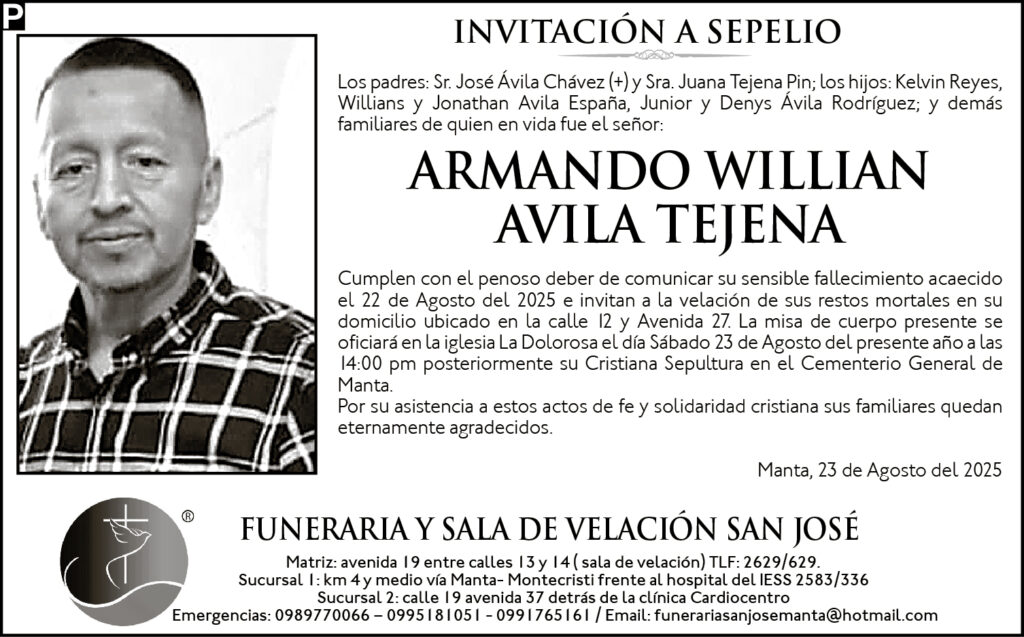 INVITACIÓN A SEPELIO: Armando Willian Avila Tejena