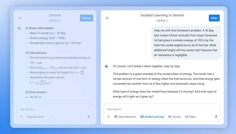 Con la función 'Aprendizaje guiado', Gemini ofrece explicaciones detalladas y recursos multimedia para entender cualquier tema