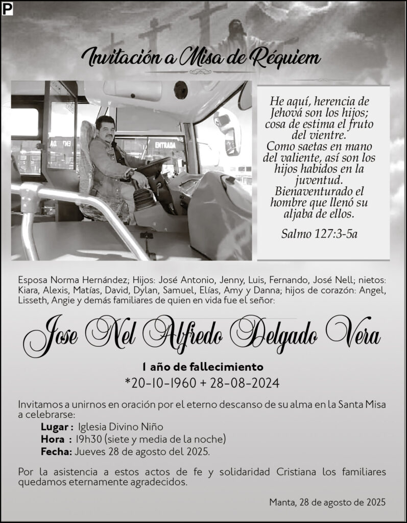INVITACIÓN A MISA: Jose Nel Alfredo Delgado Vera