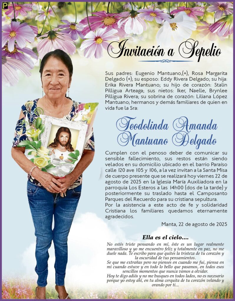 INVITACIÓN A SEPELIO: Teolinda Amada Mantuano Delgado