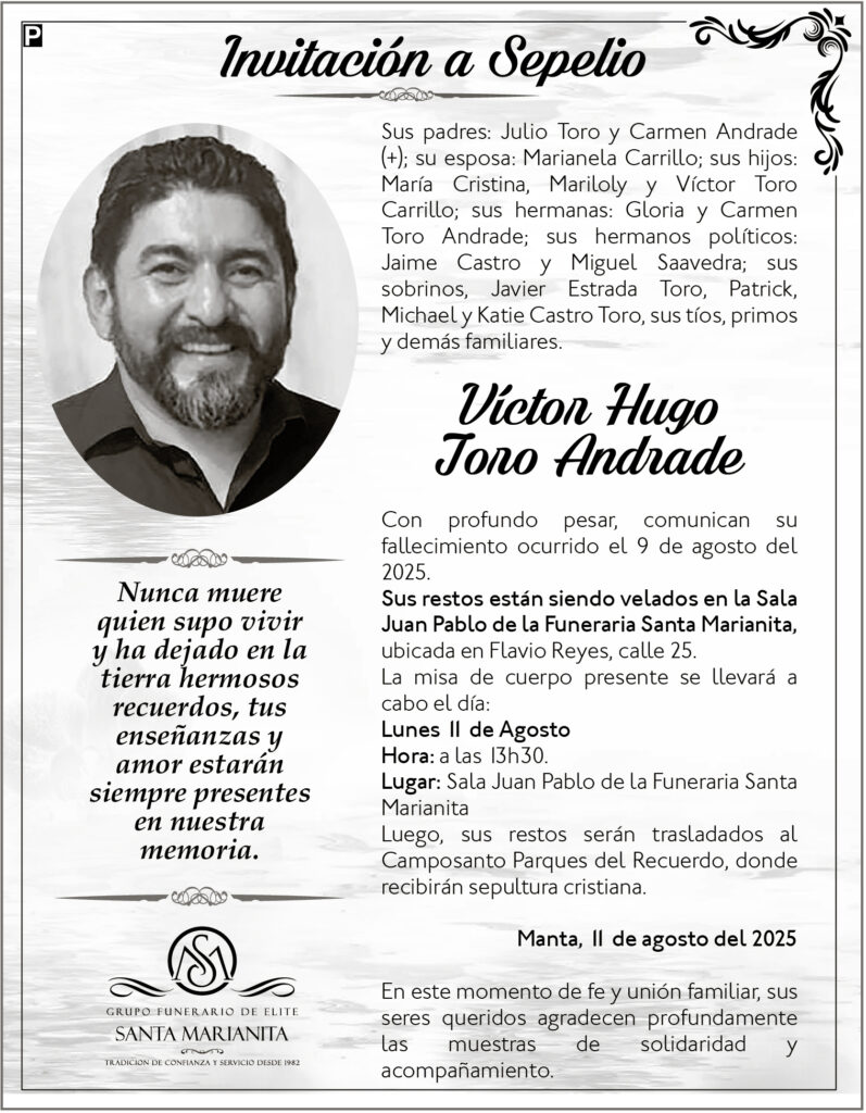 INVITACIÓN A SEPELIO: Víctor Hugo Toro Andrade