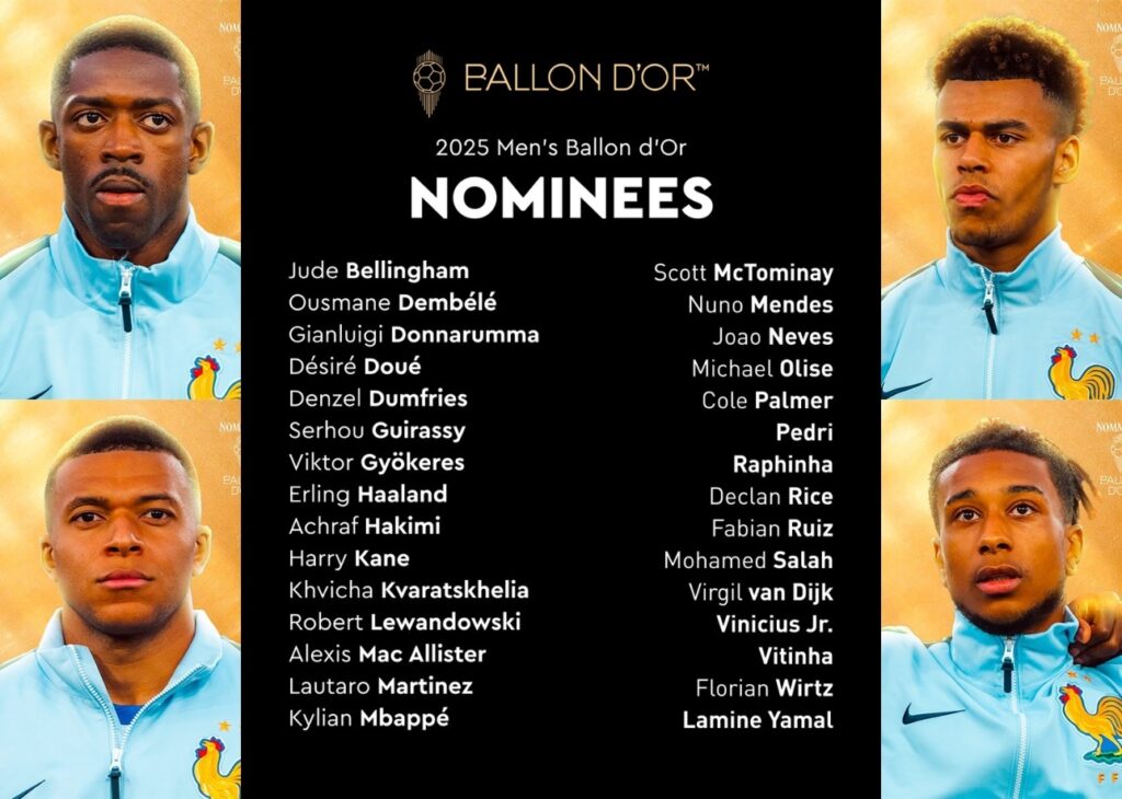 France Football revela a los 30 nominados al Balón de Oro 2025: Lamine Yamal, Kylian Mbappé y Erling Haaland, entre los elegidos