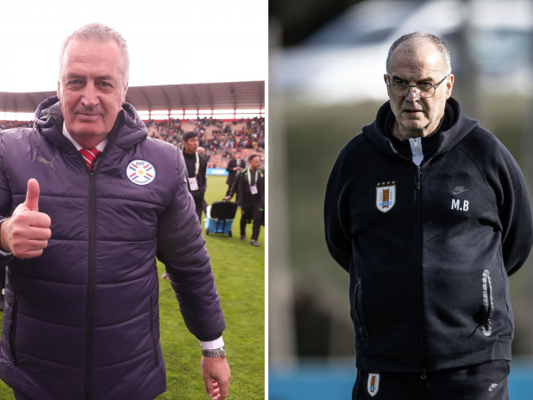 Alfaro y Bielsa con sus oncenas listas para el duelo Paraguay vs. Uruguay en Asunción