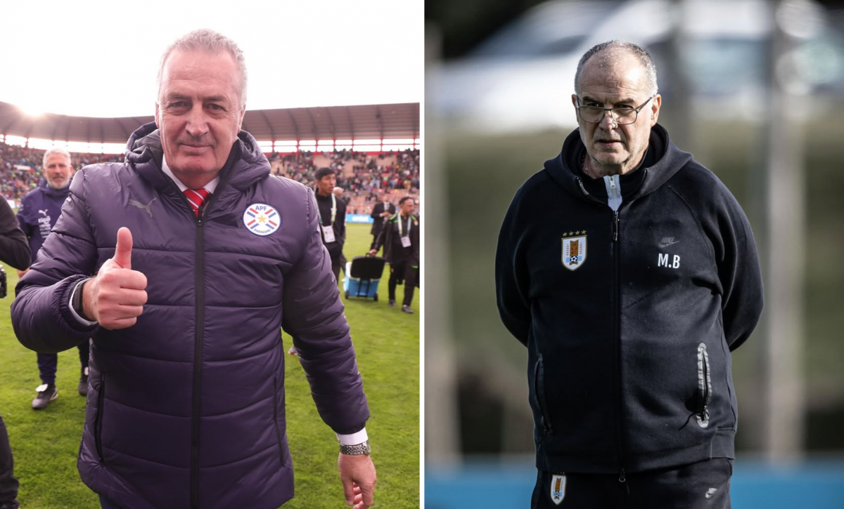 Alfaro y Bielsa con sus oncenas listas para el duelo Paraguay vs. Uruguay en Asunción