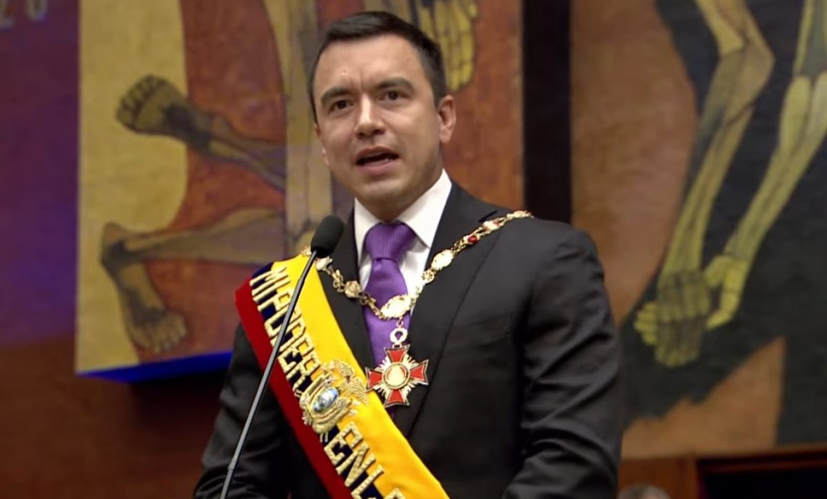 El presidente de Ecuador, Daniel Noboa, dio un discurso que duró 20 minutos.
