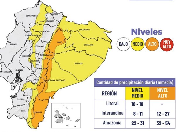 El Instituto Nacional de Meteorología e Hidrología (Inamhi) emitió una alerta meteorológica por fuertes lluvias en el Ecuador.