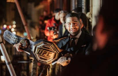 El luchador hispanogeorgiano de artes marciales mixtas Ilia Topuria, reciente campeón del peso ligero de la UFC