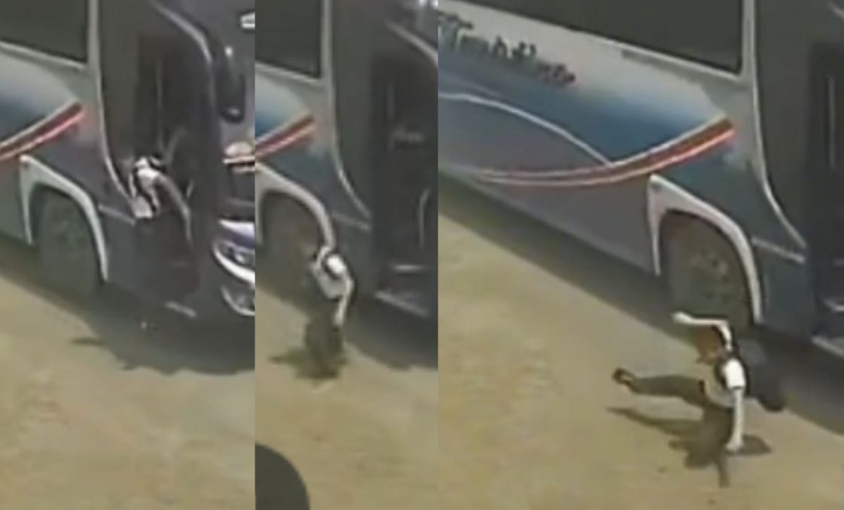 Video: Así fue la aparatosa caída de un estudiante menor de edad desde un bus de la cooperativa Turístico Manabí, en Sucre. (Redes sociales).