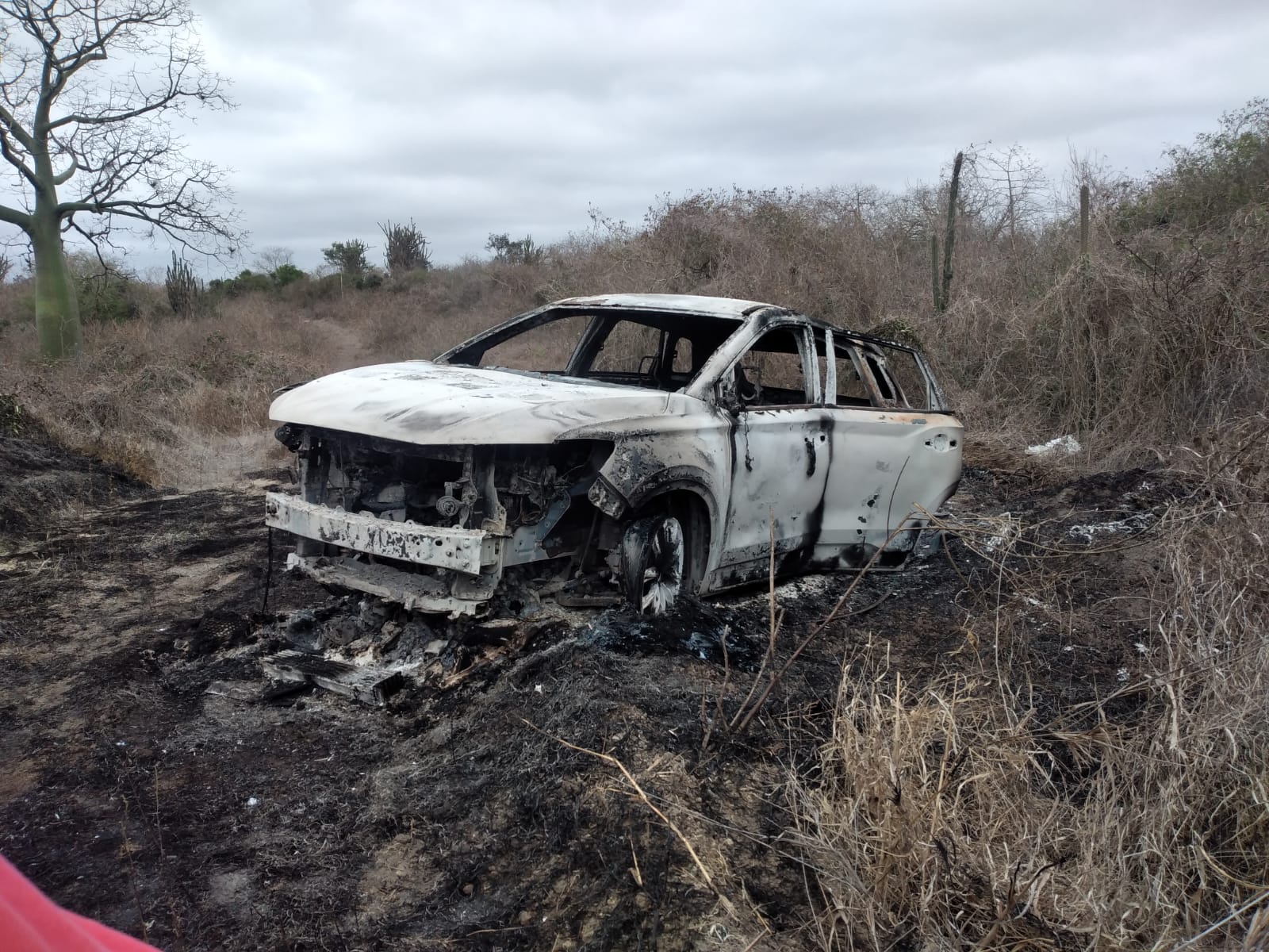 Carro quemado en Bajo La Palma de Montecristi