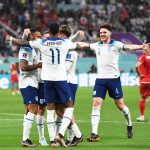 Jugadores de la selección de Inglaterra celebrando uno de los goles.