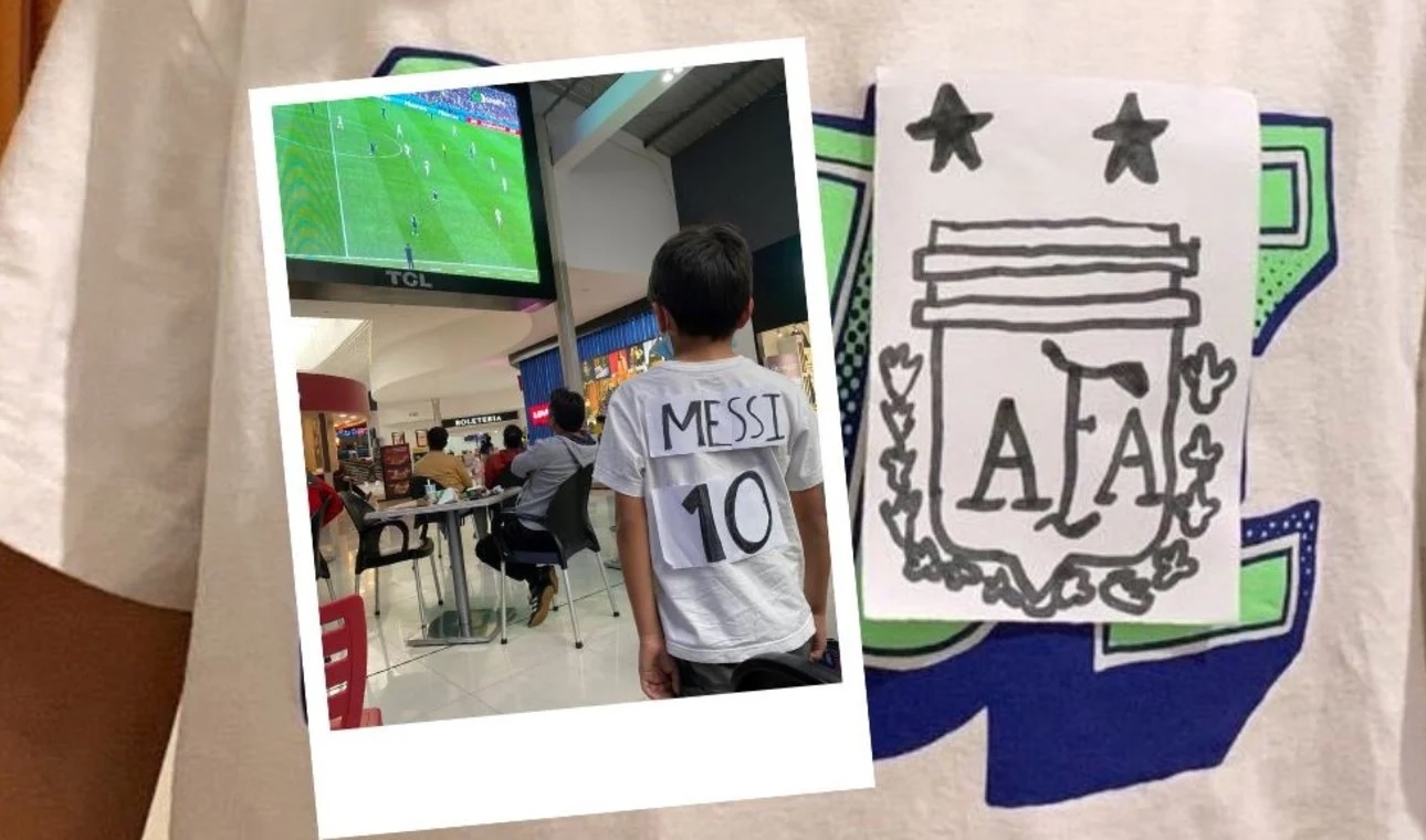 Benjamín, un niño cuencano que se volvió viral por poner dos papeles en su camiseta emulando a Lionel Messi.