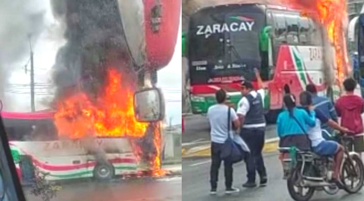 El bus 07 de la cooperativa Zaracay se incendió en la provincia del Guayas mientras se dirigía a Santo Domingo.