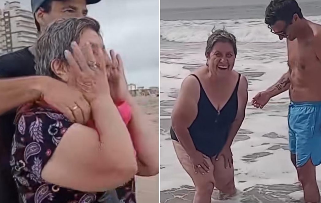 Una abuelita argentina, de 72 años de edad, visitó por primera vez en su vida a la playa y su reacción se volvió viral.