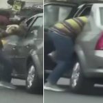 Un violento asalto por parte de dos delincuentes en moto quedó grabado por la cámara de un vehículo particular.
