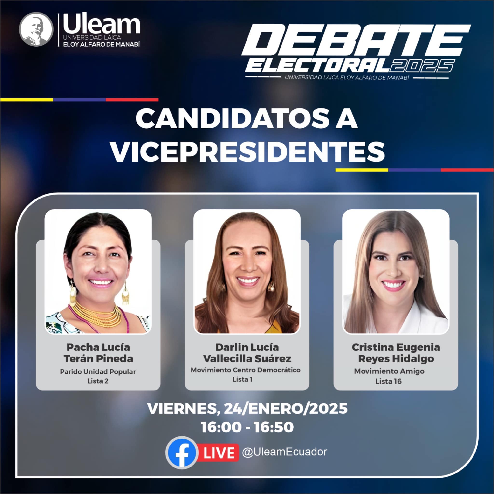 Aspirantes a la vicepresidencia participarán en debate electoral en la ULEAM