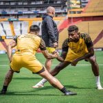 Braian Oyola y Gustavo Vallecilla en una entrenamiento en Barcelona